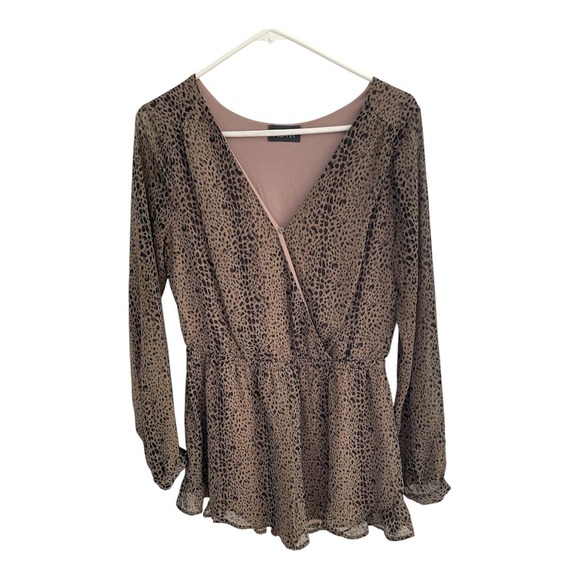 Astr Pants - ASTR the Label Women Tan Black Cheetah Print Long Sleeve Ruffle Romper Size S